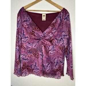 Vintage Y2K Faded Glory Geo Butterfly Print Mesh Top Size 18 /20 W Forest Fairy